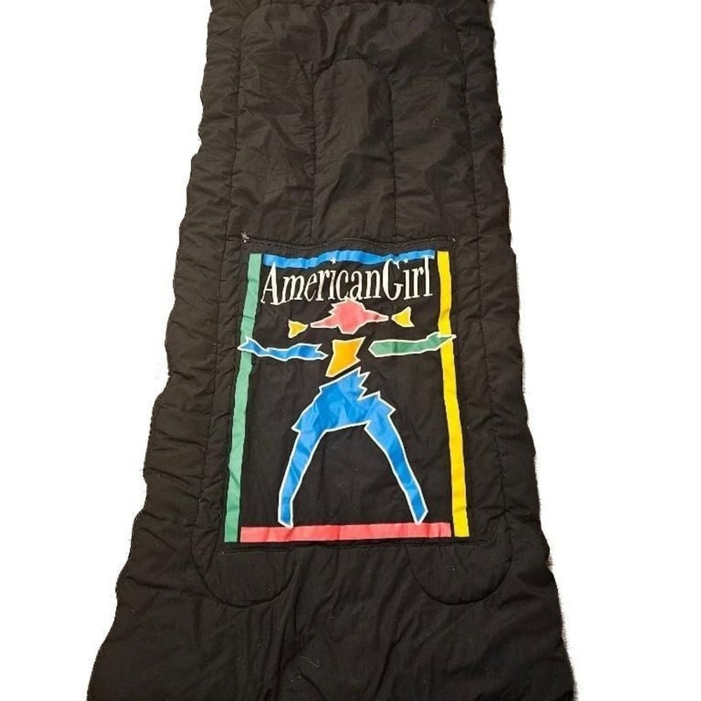 Vintage 1990s American Girl Child Size Sleeping Bag - Black with Graphic Design